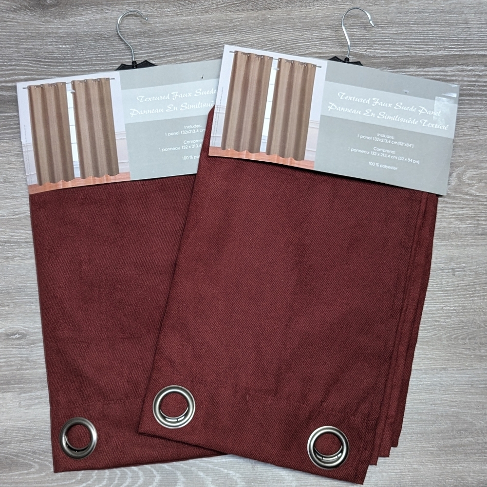 Textured Faux Suede Curtains in Burgandy